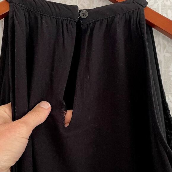 LOFT Sleeveless Black Halter Dress, Embroidered, Fringe, Crochet, Boho, Size M - Picture 14 of 15